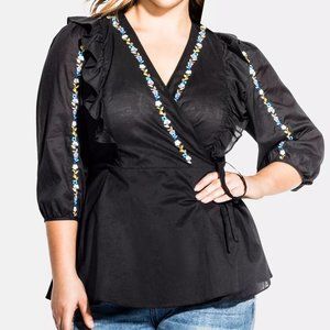 NWT City Chic Cotton Embroidered Wrap Top - Size 18